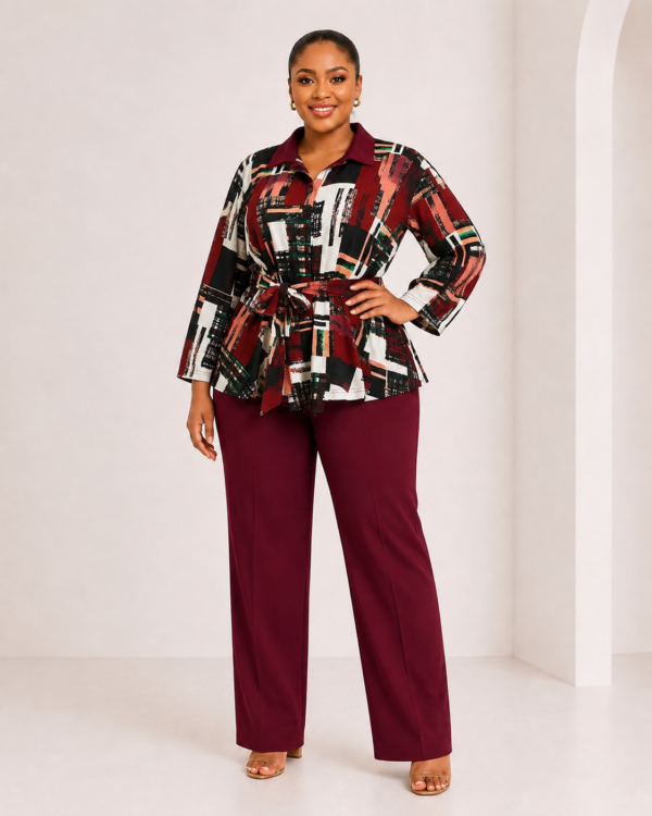 Plus-size Printed two-piece trouser set