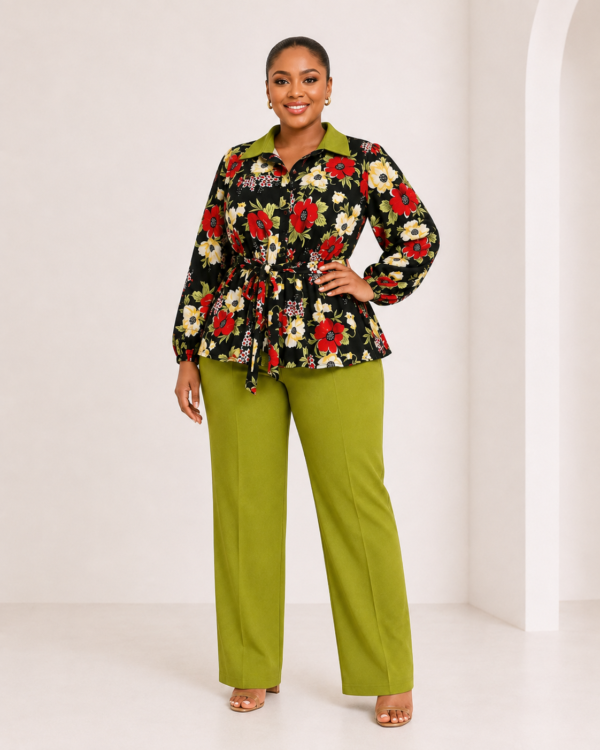 Plus-size Printed two-piece trouser set