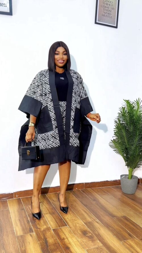 screenshot-403 Kimono shorts two-piece sets - Black and white
