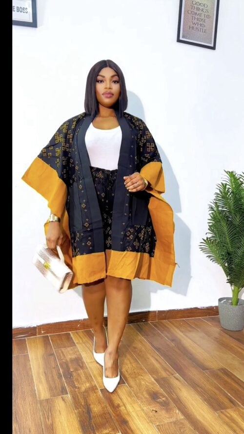 Kimono shorts Two-piece set - black and mustard